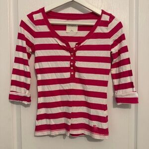 Abercrombie Kids girls pink stripe 3/4 cuff sleeve knit top M trendy 100% cotton